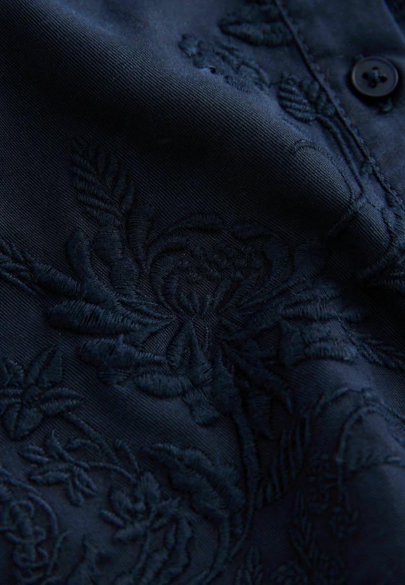 Long Sleeve Button Through Embroidery-Button Down Blouse