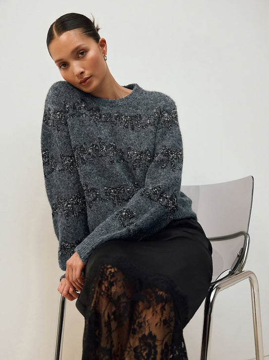 Charcoal Grey Sparkle Tinsel Christmas Jumper