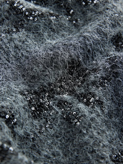 Charcoal Grey Sparkle Tinsel Bow  Christmas Jumper