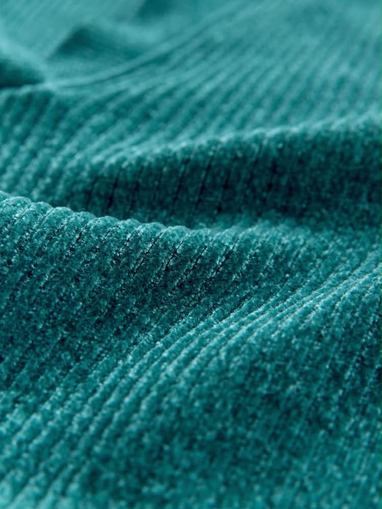 Teal Blue Chenille Ribbed Polo Neck Jumper