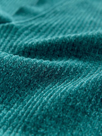 Teal Blue Chenille Ribbed Polo Neck Jumper