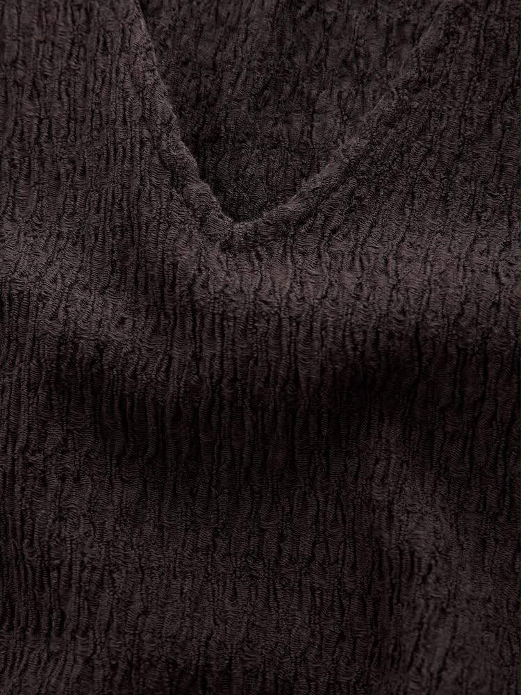 Chocolate Brown Textured Short Sleeve V-Neck T-Shirt