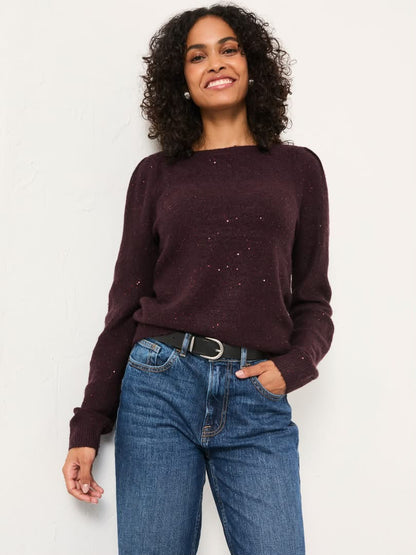 Burgundy Red Sparkle Knitted Boat Neck Jumper