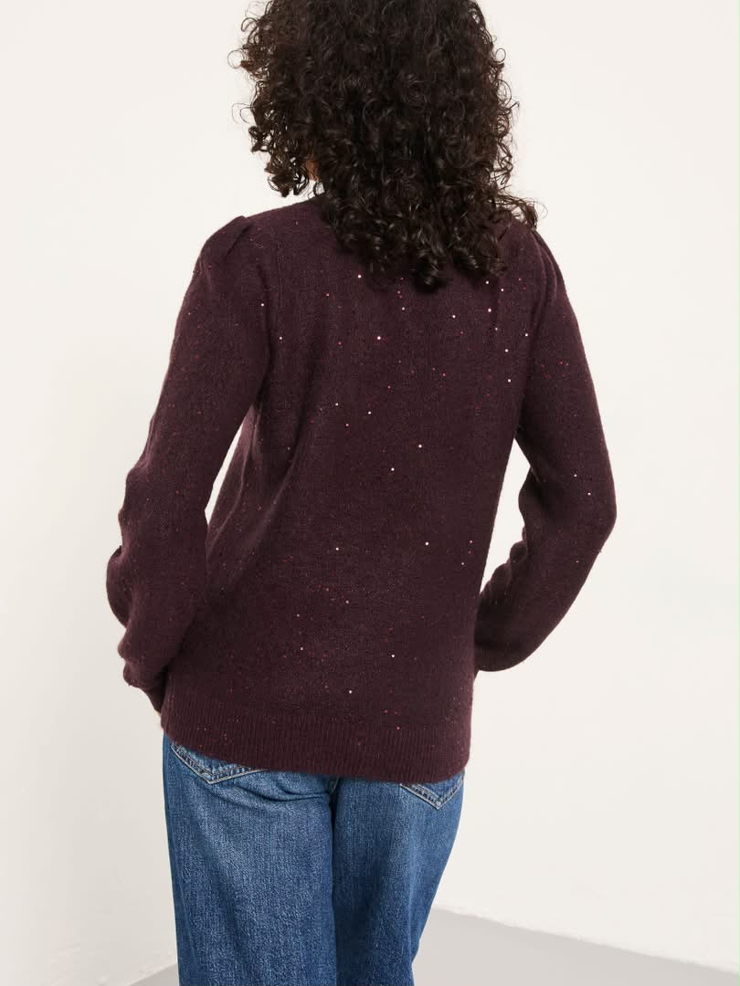 Burgundy Red Sparkle Knitted Boat Neck Jumper