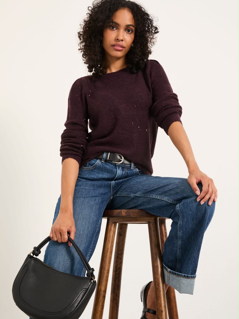 Burgundy Red Sparkle Knitted Boat Neck Jumper