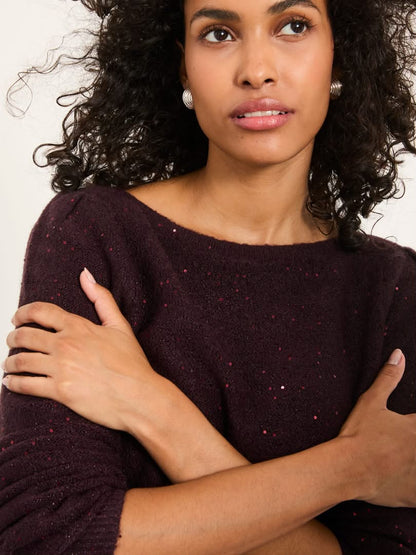 Burgundy Red Sparkle Knitted Boat Neck Jumper
