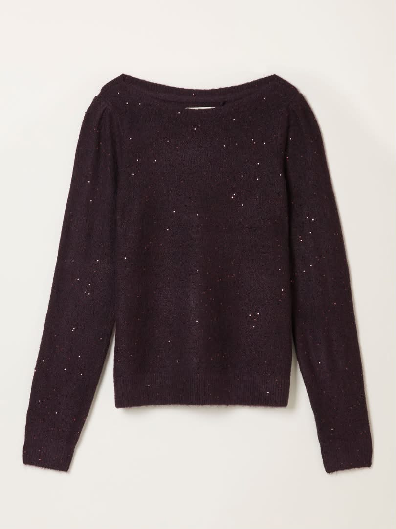 Burgundy Red Sparkle Knitted Boat Neck Jumper