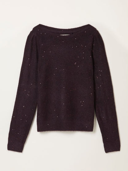 Burgundy Red Sparkle Knitted Boat Neck Jumper