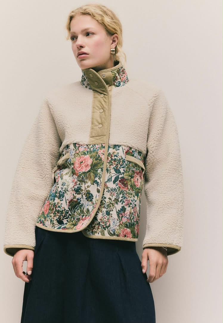 Fleece Jacket Ecur Pink Floral Print