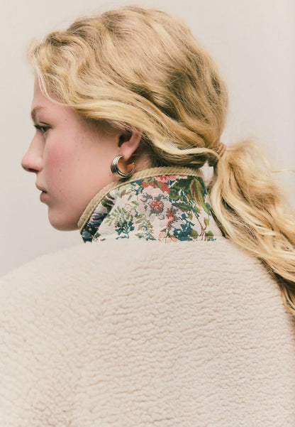Fleece Jacket Ecur Pink Floral Print