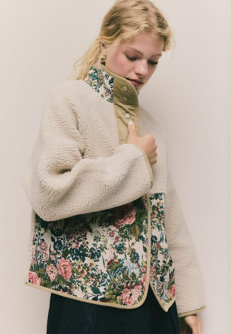 Fleece Jacket Ecur Pink Floral Print