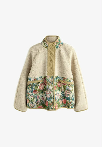 Fleece Jacket Ecur Pink Floral Print