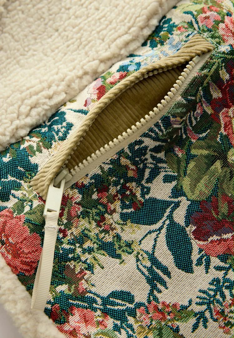 Fleece Jacket Ecur Pink Floral Print