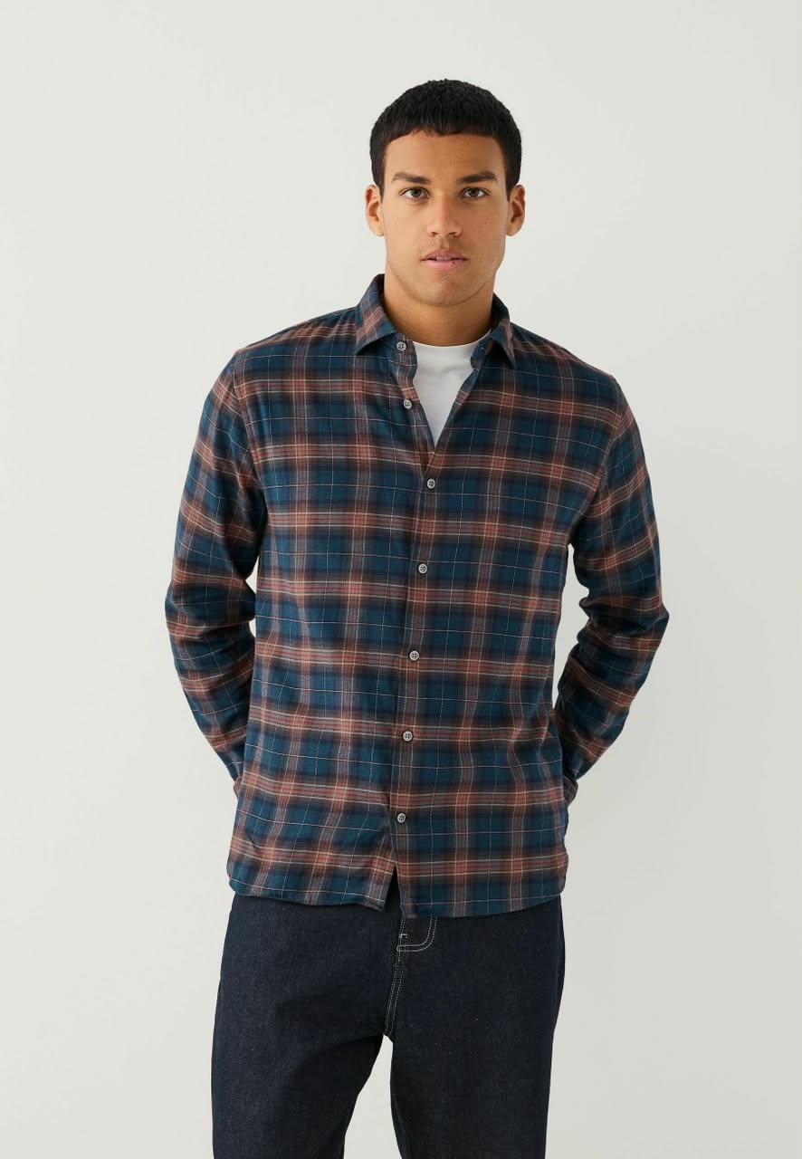 Brushed Check Regular Fit Shirt Rust Brown Navy Check