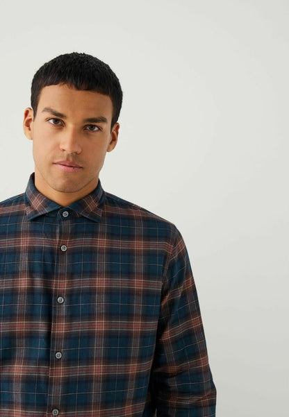 Brushed Check Regular Fit Shirt Rust Brown Navy Check