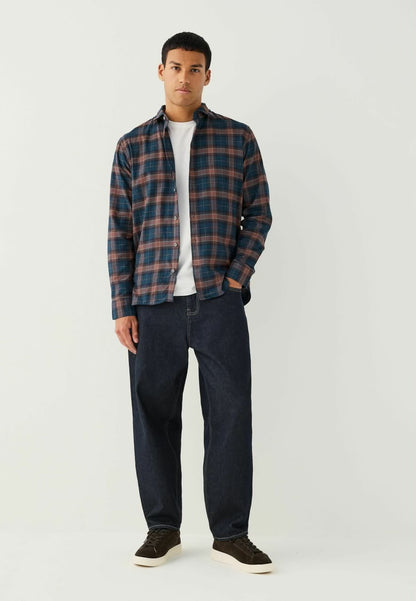 Brushed Check Regular Fit Shirt Rust Brown Navy Check