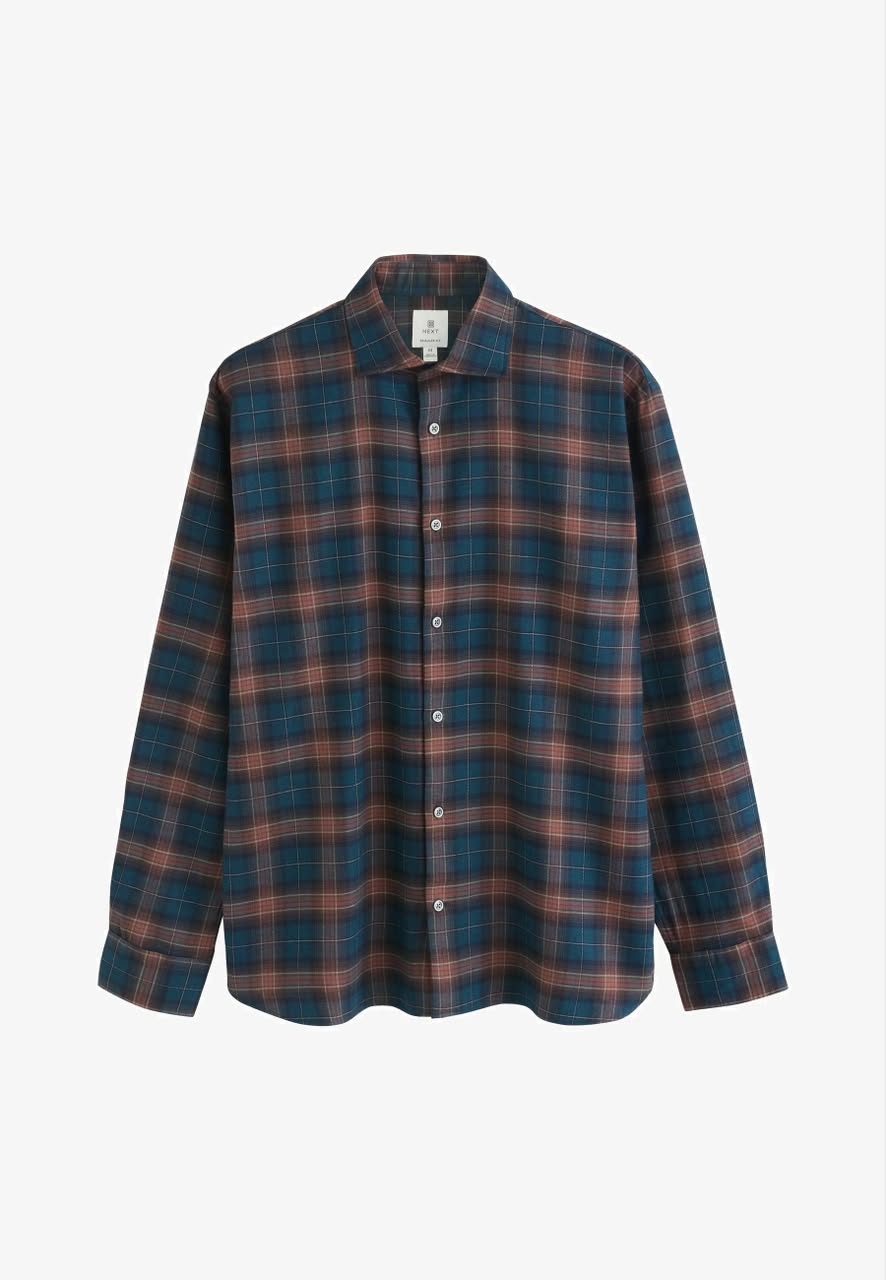 Brushed Check Regular Fit Shirt Rust Brown Navy Check