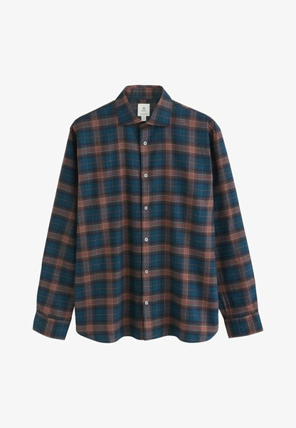 Brushed Check Regular Fit Shirt Rust Brown Navy Check