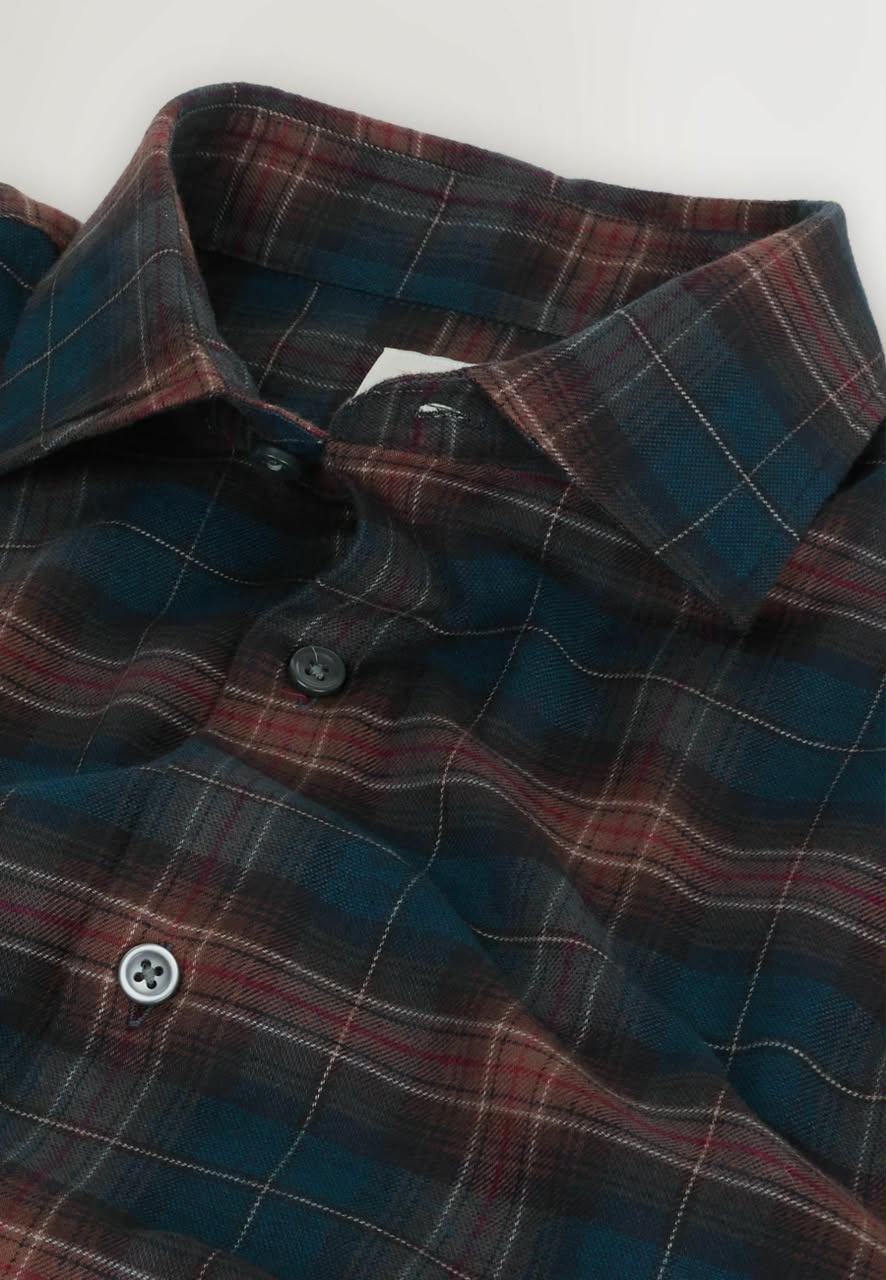 Brushed Check Regular Fit Shirt Rust Brown Navy Check