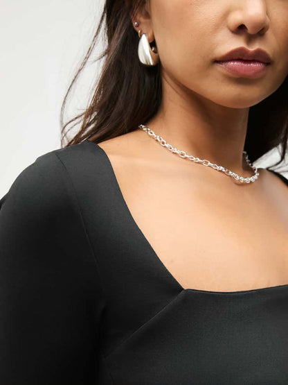 Black Soft Touch Slinky Nylon Square Neck Long-sleeve T-Shirt