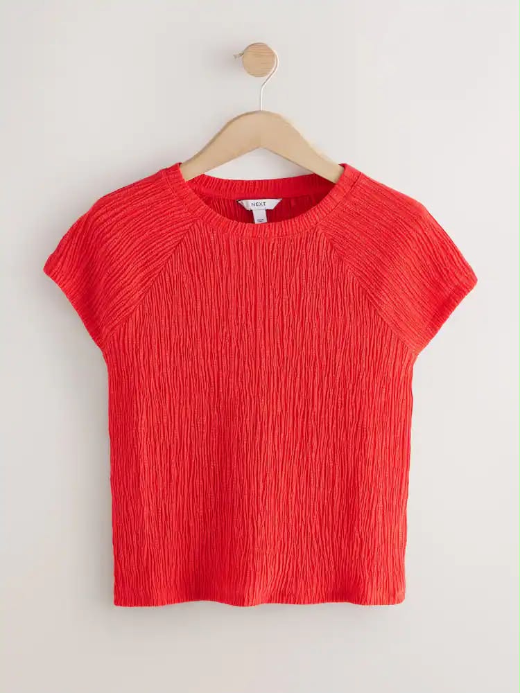 Red Raglan Short Sleeve Textured