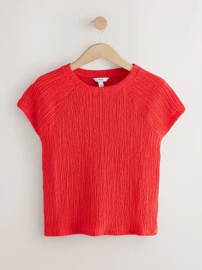 Red Raglan Short Sleeve Textured