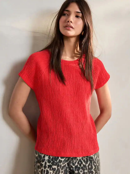 Red Raglan Short Sleeve Textured
