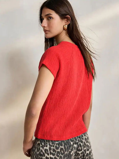 Red Raglan Short Sleeve Textured