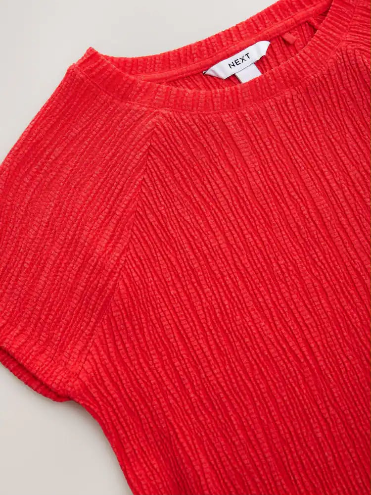 Red Raglan Short Sleeve Textured