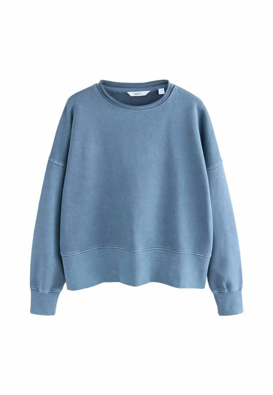 Washed Crew Neck Sweatshirt Indigo Denim Blue