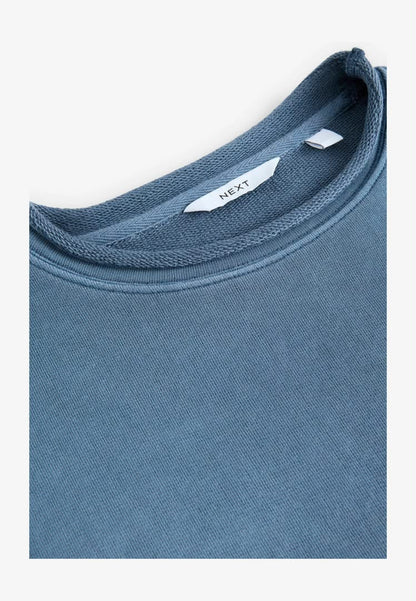 Washed Crew Neck Sweatshirt Indigo Denim Blue
