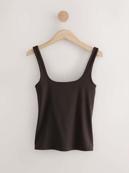 Chocolate Brown Soft Touch Slinky Scoop Neck Vest Top