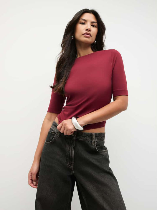 Burgundy Soft Touch Slash Half Sleeve T-Shirt