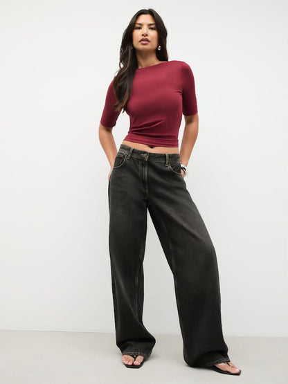 Burgundy Soft Touch Slash Half Sleeve T-Shirt