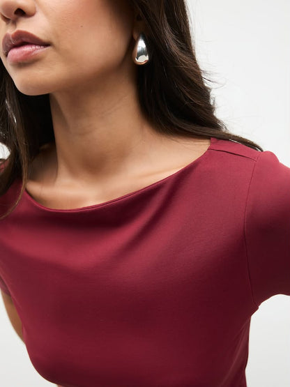 Burgundy Soft Touch Slash Half Sleeve T-Shirt