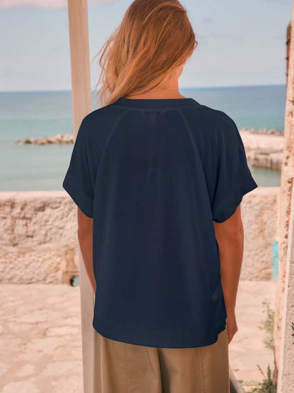 Navy Blue V-Neck Modal Short Sleeve Top