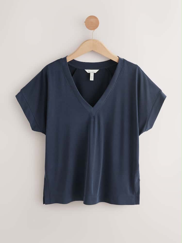 Navy Blue V-Neck Modal Short Sleeve Top