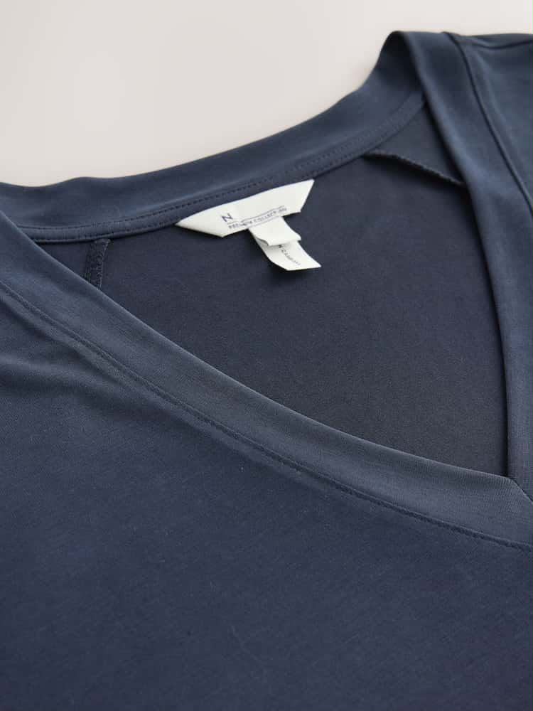 Navy Blue V-Neck Modal Short Sleeve Top
