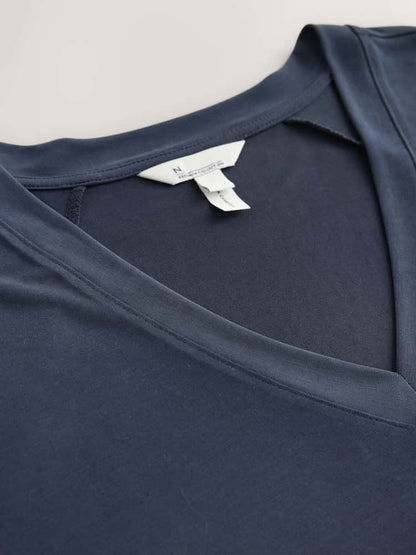 Navy Blue V-Neck Modal Short Sleeve Top
