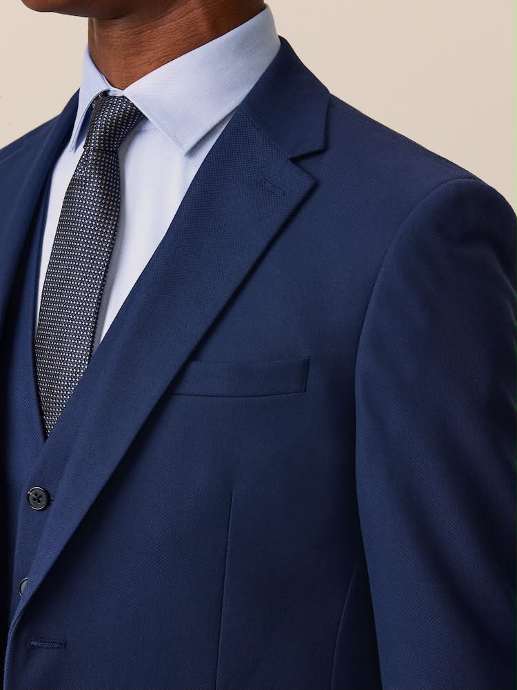 Bright Blue Slim Fit Textured Suit Jacket