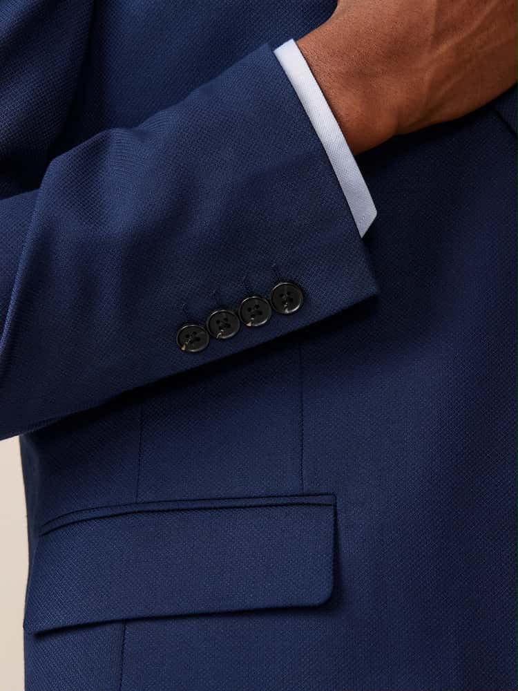 Bright Blue Slim Fit Textured Suit Jacket