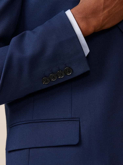 Bright Blue Slim Fit Textured Suit Jacket