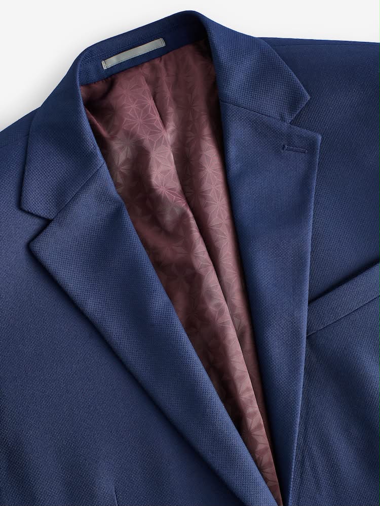 Bright Blue Slim Fit Textured Suit Jacket