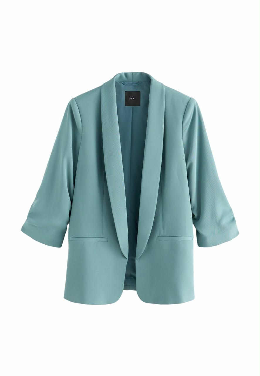 Blue Relaxed Ruched Sleeve Petite Blazer