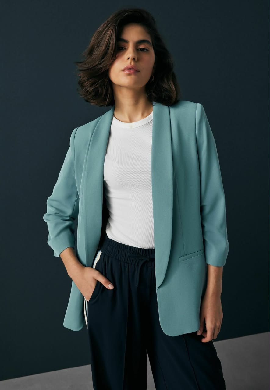 Blue Relaxed Ruched Sleeve Petite Blazer