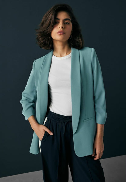 Blue Relaxed Ruched Sleeve Petite Blazer