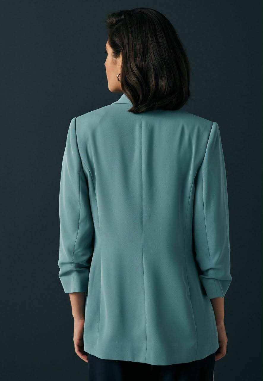 Blue Relaxed Ruched Sleeve Petite Blazer