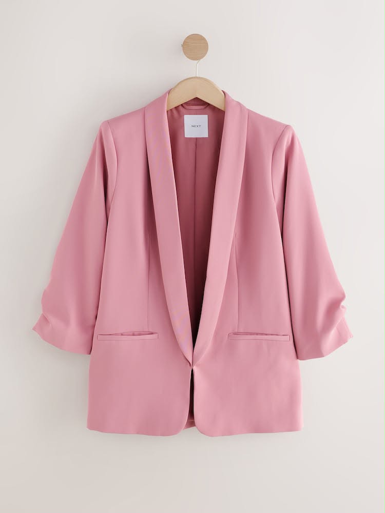Pink Relaxed Ruched Sleeve Blazer