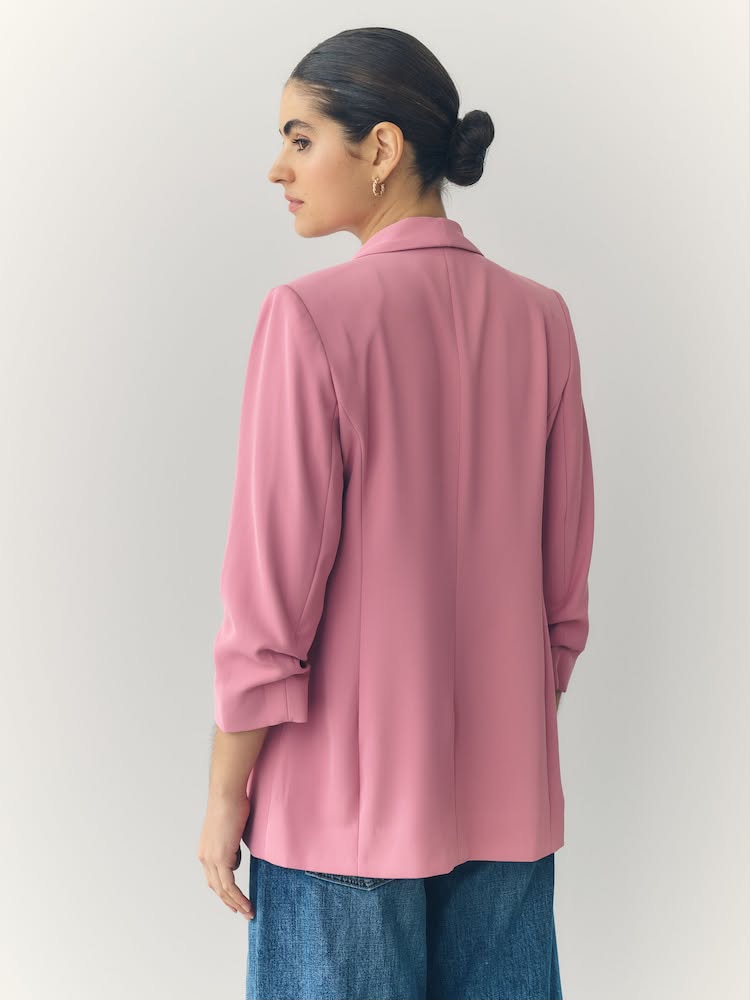 Pink Relaxed Ruched Sleeve Blazer