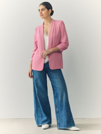 Pink Relaxed Ruched Sleeve Blazer
